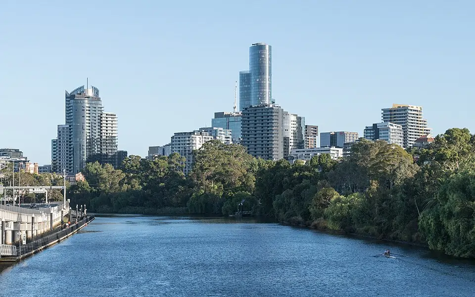 South Yarra Melbourne skyline near Yarra River Victoria