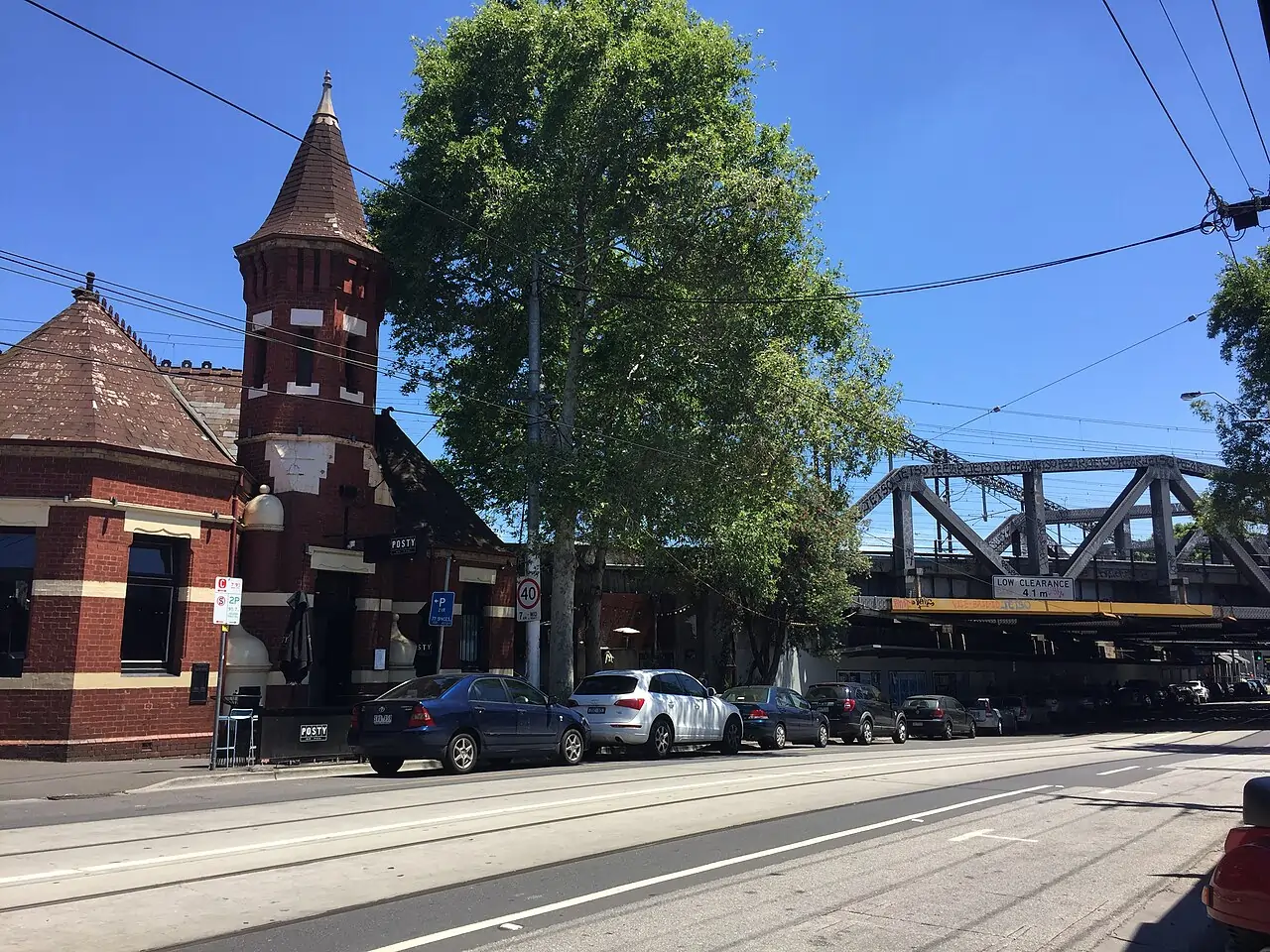 Swan Street in Richmond Melbourne with the Swan Street rail bridge