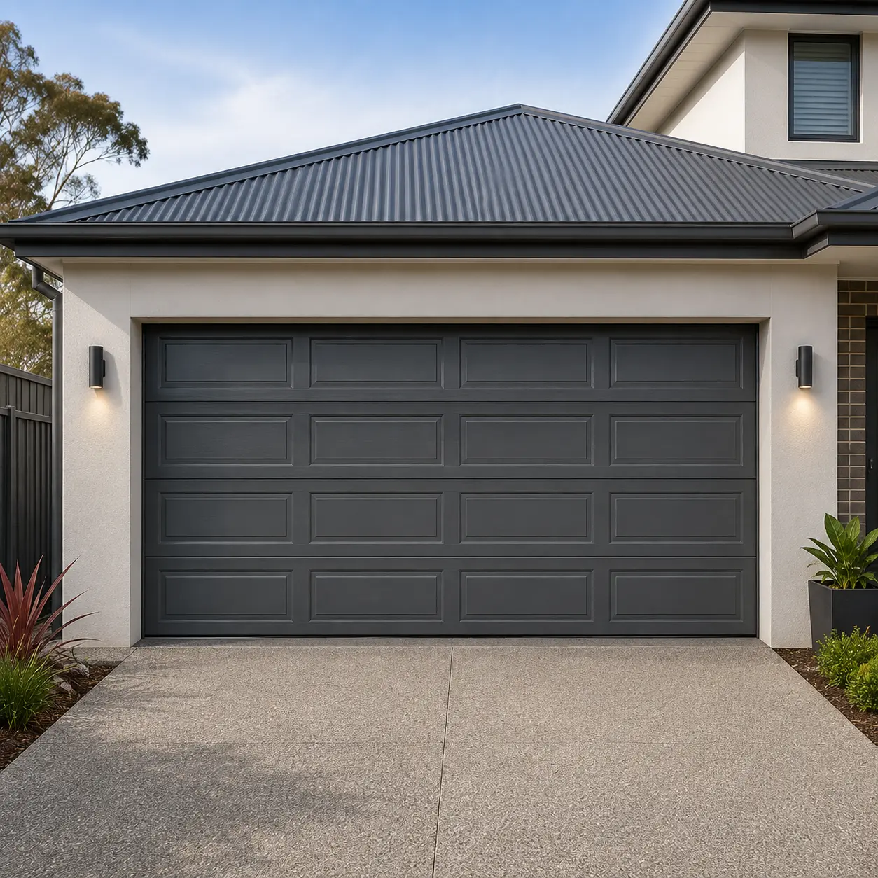 Sectional garage door installed on a residential home